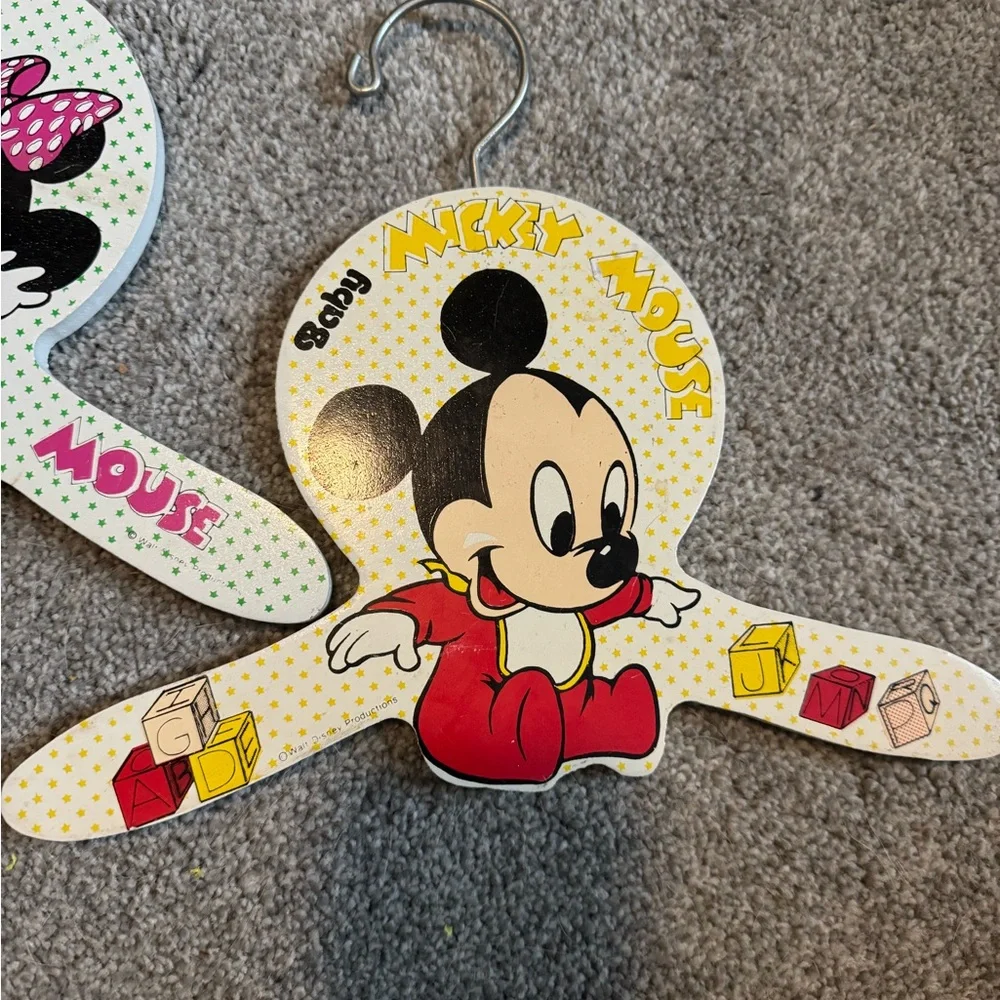 RARE 1985 Disney Babies Mickey & Minnie Wood Baby Hangers Set | USA Made
